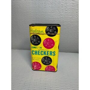 Vintage Halsam Comet 24 Embossed Wood Checkers Set No 518/24 Chicago IL Tin Lid